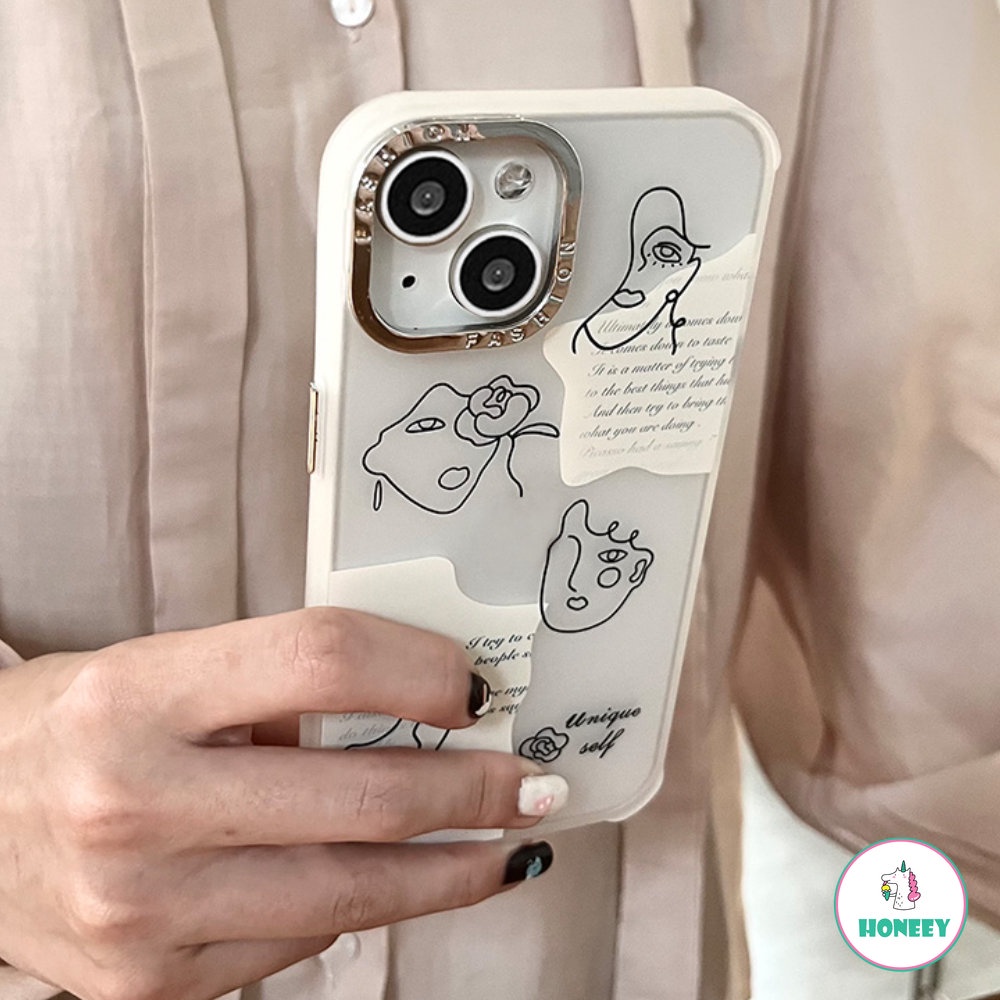 Fashion Art Line Case Untuk Iphone14 13 12 11 Pro Max Case Untuk iPhone XR Xs7 8 Plus Label Huruf Sederhana Sarung Belakang Hp