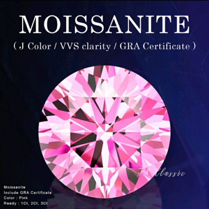 Batu Permata Moissanite Pink Berlian F VVS KILAU Sertifikat GRA USA - 1.ct