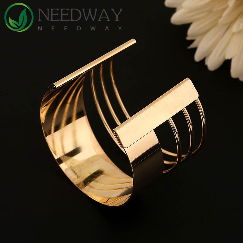 Needway   Alloy Trendy Perhiasan Punk Cuff Kepribadian Berlebihan Wanita Gelang Berongga Keluar