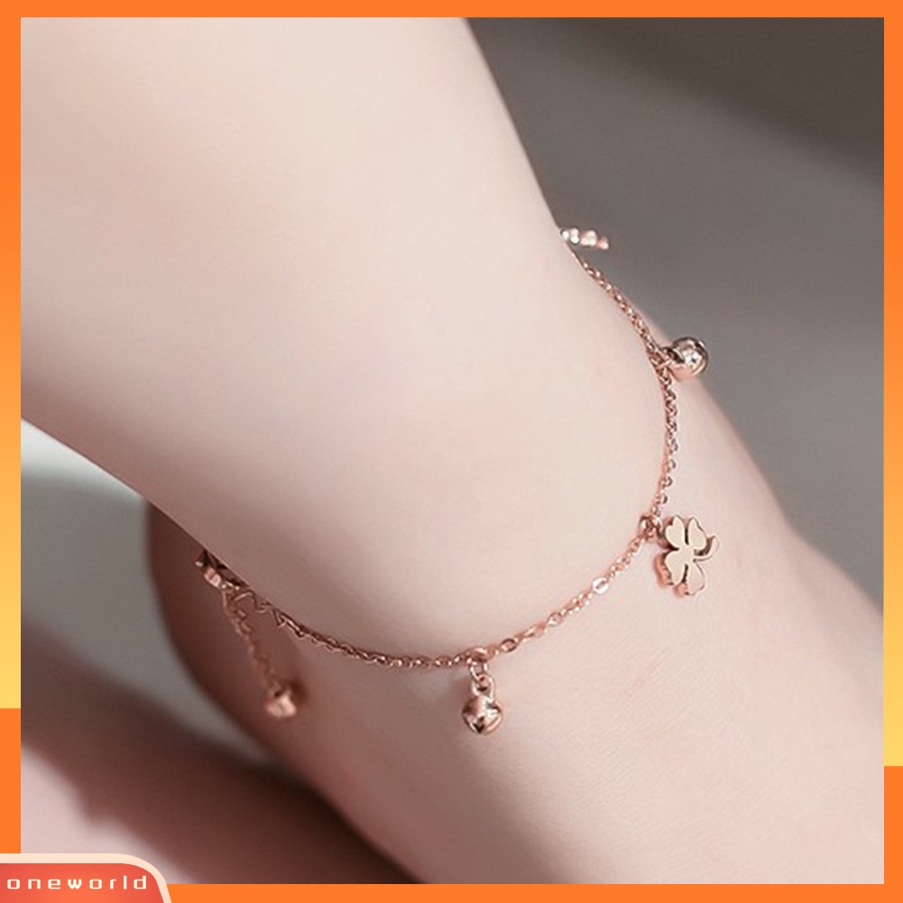 [WOD] Lucky Clover Bells Charm Anklet Kaki Rantai Wanita Musim Panas Sandal Ankle Bracelet