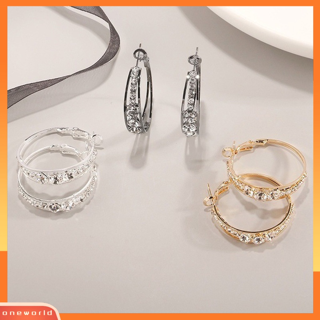 [WOD] Anting Wanita Berlian Imitasi Berkilau Menarik Hias Hoop Earrings Piercing Perhiasan Untuk Pesta