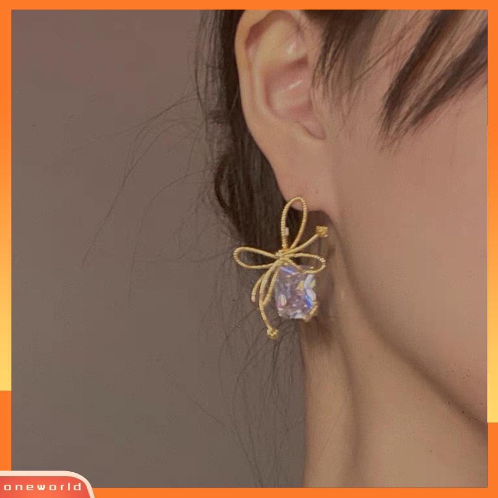 [WOD] 1pasang Anting Ikatan Simpul Trendy Menawan Alloy Wanita Elegan Glitter Geometris Anting Besar Untuk Pesta