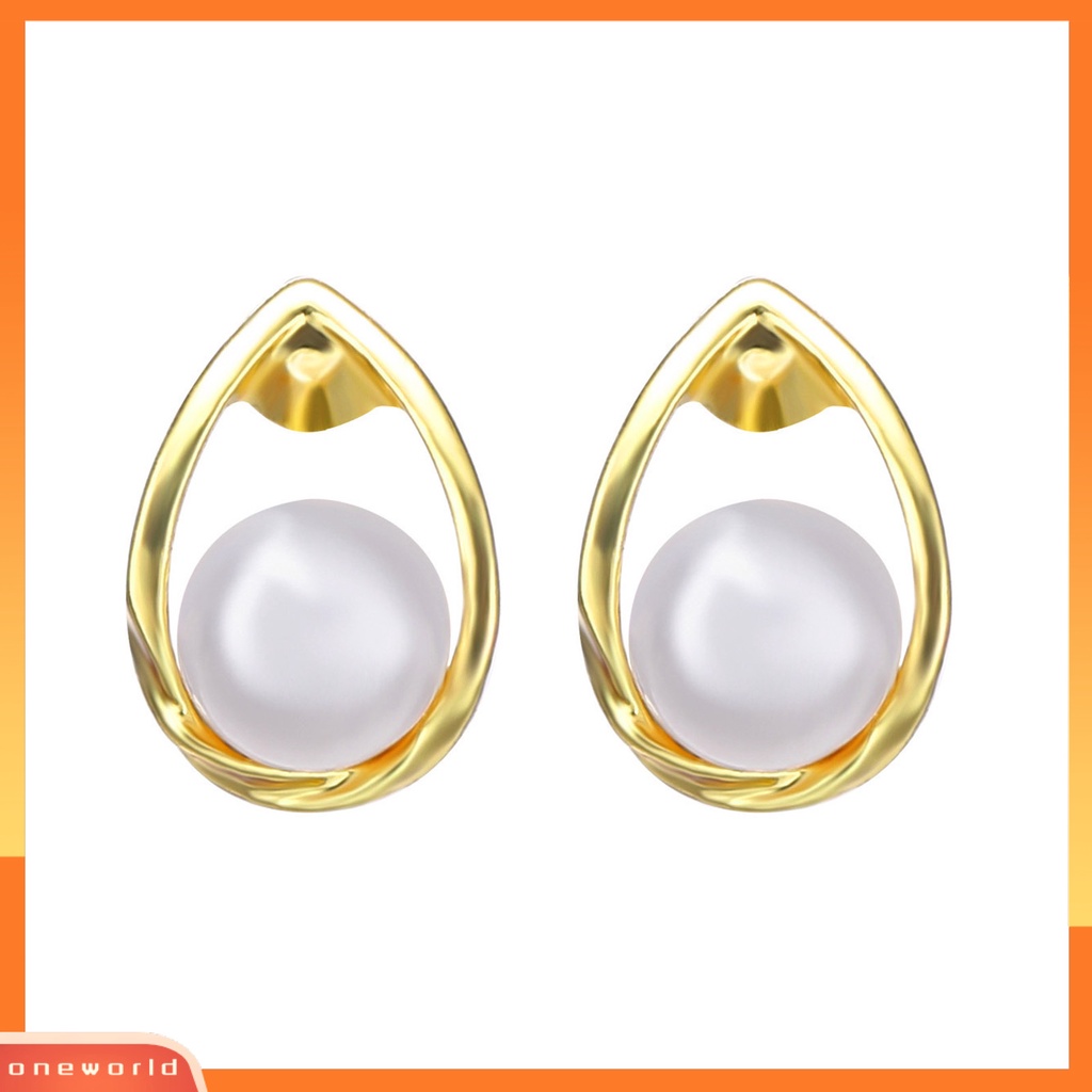 [WOD] 1pasang Anting Wanita Gaya Perancis Retro Elegan Berlapis Emas Hypoallergenic Hadiah Fashion Perhiasan High Gloss Faux Pearl Cross Ladies Earrings Untuk Pesta