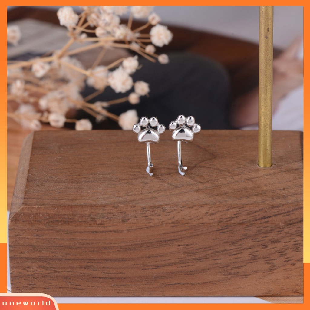 [WOD] 1pasang Ear Studs High Polished Opening Hypoallergenic Silver plated Nyaman Dipakai Hadiah Tembaga Wanita Kaki Kucing Setengah Hoop Huggie Earrings Untuk Pacaran