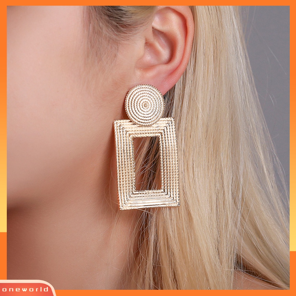 [WOD] Wanita Berongga Persegi Panjang Geometris Menjuntai Ear Stud Earrings Perhiasan Pernyataan