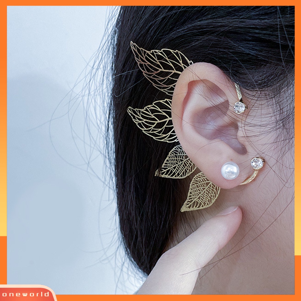 [WOD] 1pc Anting Klip Telinga Artistik Hias Bentuk Daun Hollow Anting Klip Untuk Kehidupan Sehari-Hari