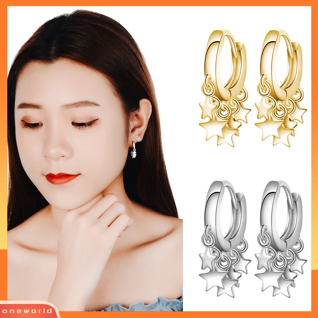 [WOD] Woman Fashion Golden Star Rumbai Hoop Earrings Ear Stud Perhiasan Hadiah Aksesori