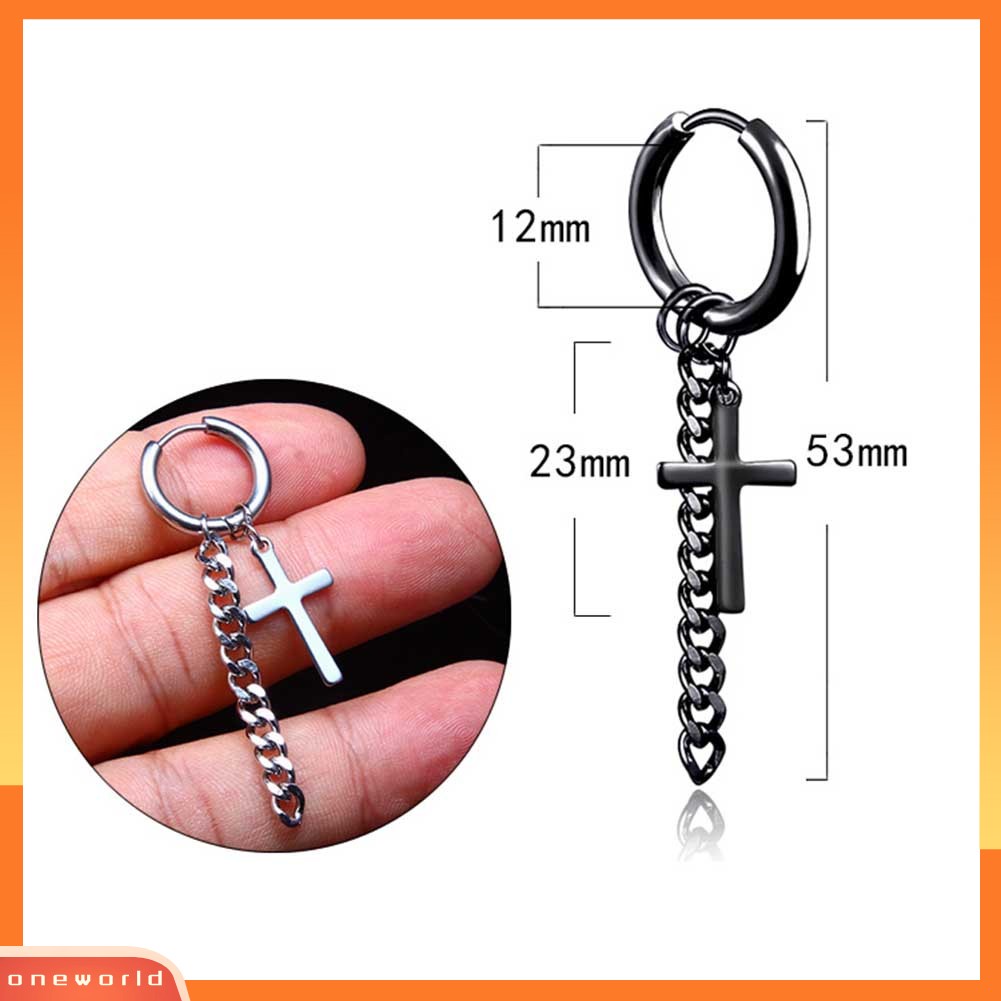 [WOD] 1pc Fashion Pria Rumbai Rantai Cross Pesona Telinga Klip Hoop Huggie Anting Perhiasan