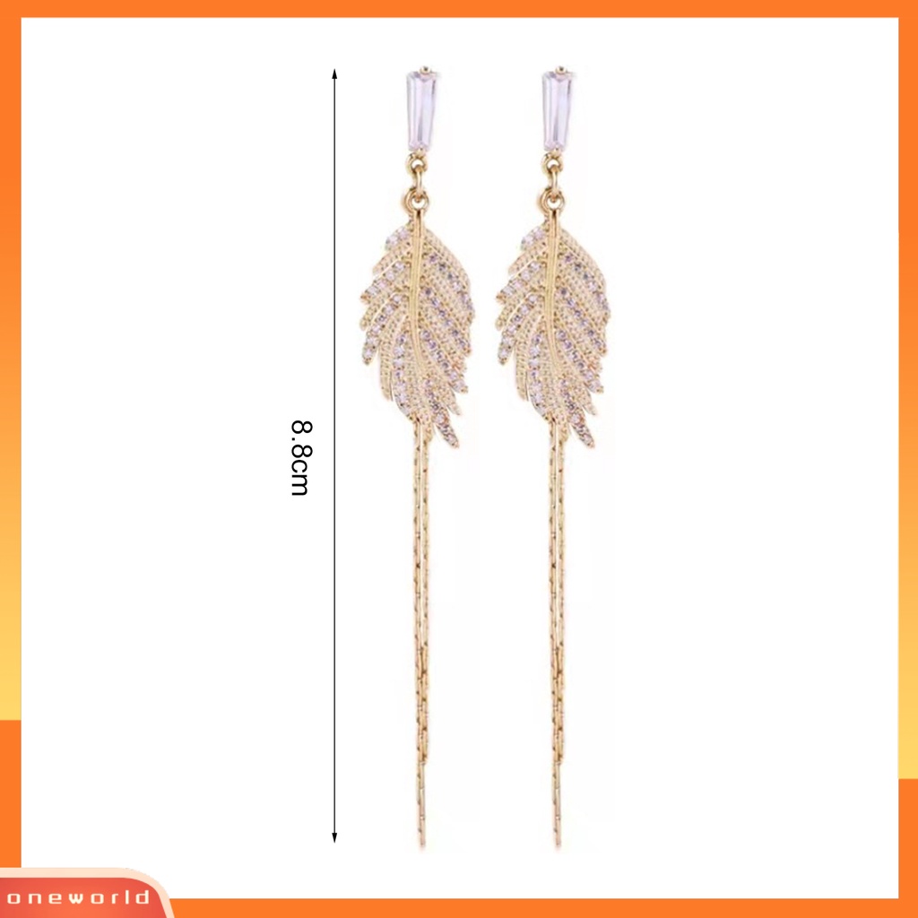 [WOD] 1pasang Anting Lady Bentuk Daun Rumbai Berlian Imitasi Mengkilap Anting Gantung Perhiasan Pernikahan