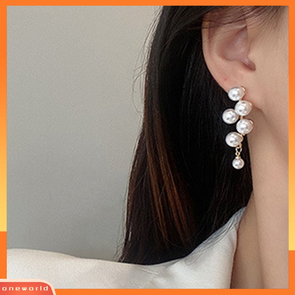 [WOD] 1pasang Bentuk Awan Berlian Imitasi Tindik Wanita Anting Hati Mutiara Imitasi Menjuntai Anting-Anting Perhiasan Aksesori