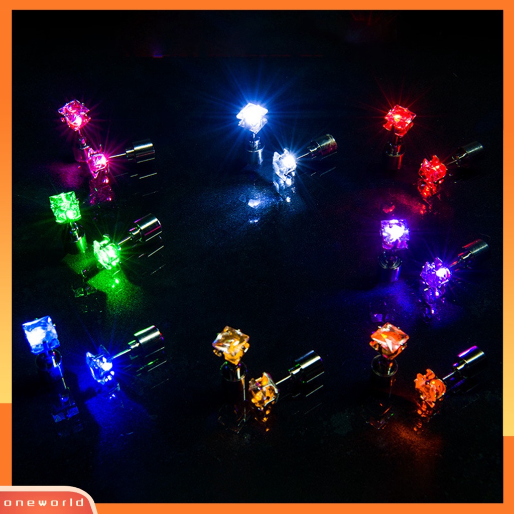 [WOD] 1pc Anting Tusuk Wanita Cubic Zirconia LED Female Square Luminous Stud Earrings Untuk Pesta