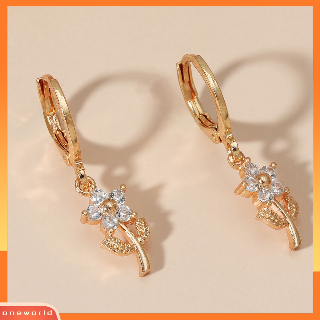 [WOD] Anting Pesta Liontin Bunga Wanita Elegan Berlian Imitasi Semua Pertandingan Ear Studs Perhiasan Aksesoris