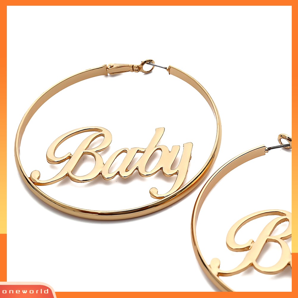 [WOD] Wanita Geometris Femme Bayi Huruf Berongga Hoop Lingkaran Anting Pernyataan Perhiasan