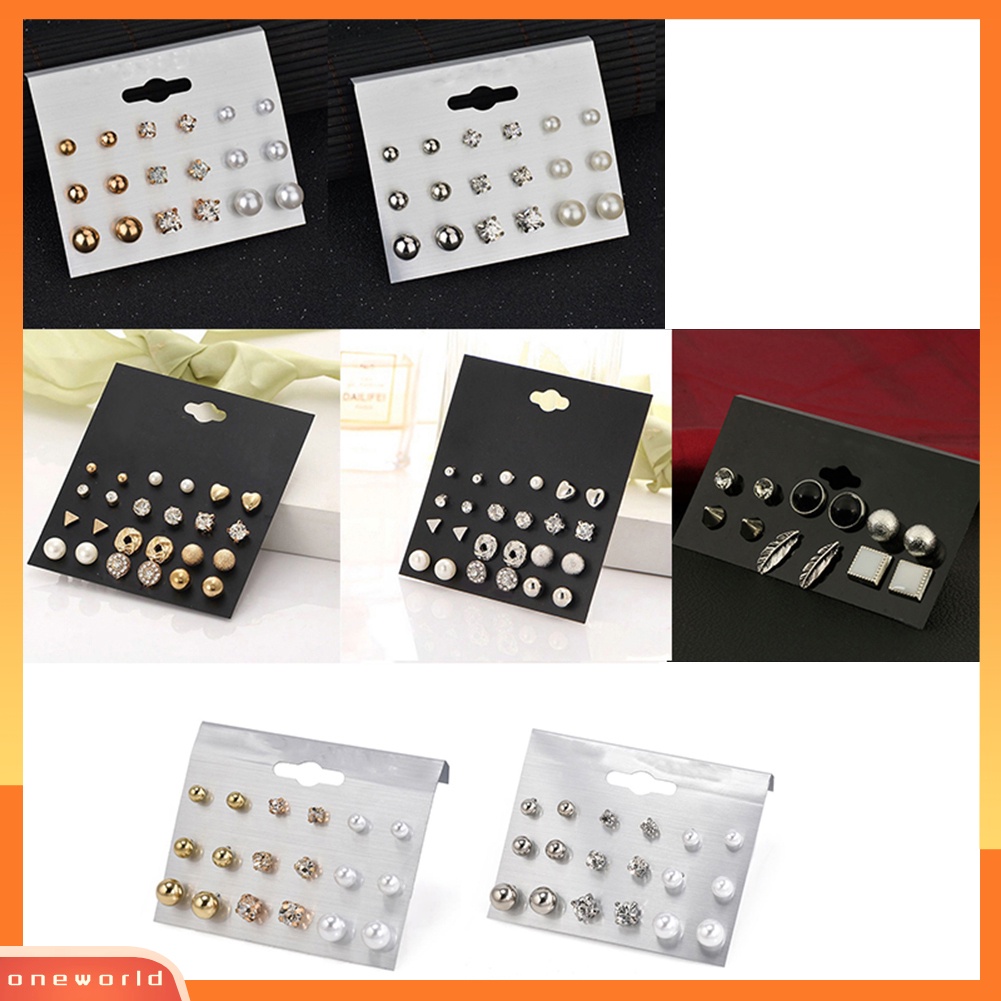 [WOD] 6 /9 /12Pasang Fashion Wanita Berlian Imitasi Mutiara Imitasi Ear Studs Earrings Set Hadiah