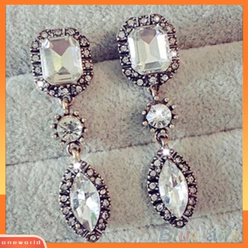 [WOD] Wanita Fashion Putaran Marquise Cut Berlian Imitasi Menjuntai Stud Statement Earrings Hadiah