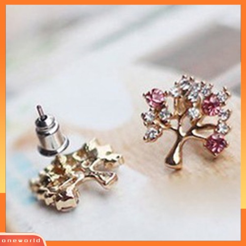 [WOD] Fashion Wanita Lucu Berlian Imitasi Mutiara Imitasi Bentuk Pohon Kecil Stud Earrings