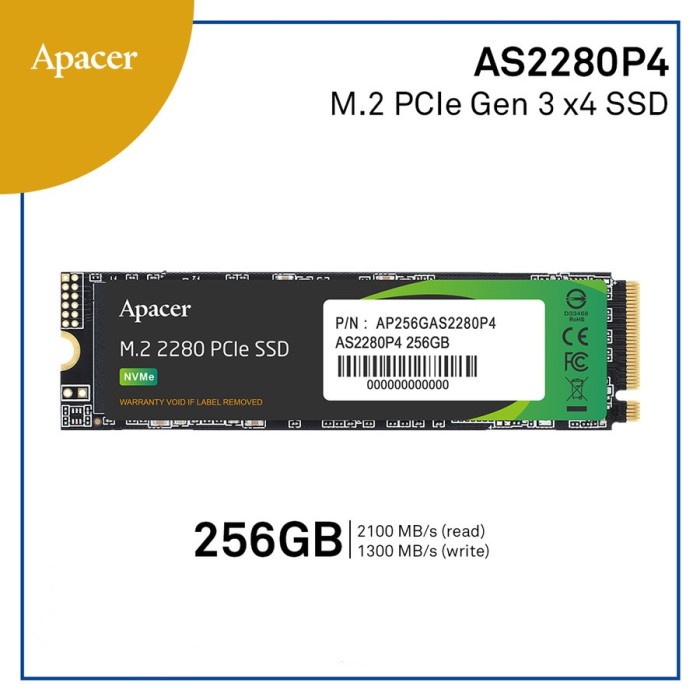 SSD Apacer AS2280P4 M.2 2280 Pcie Gen3 Nvme 256GB