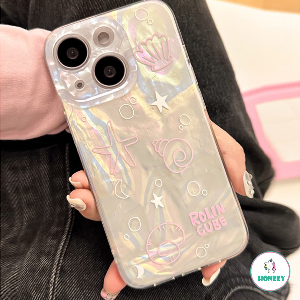 IPHONE Korea Glitter Ocean Lines Back Cover Kompatibel Dengan Iphone11 12 Pro 13 14 Pro Max14 Plus Case Kartun Lucu IMD Phone Cover