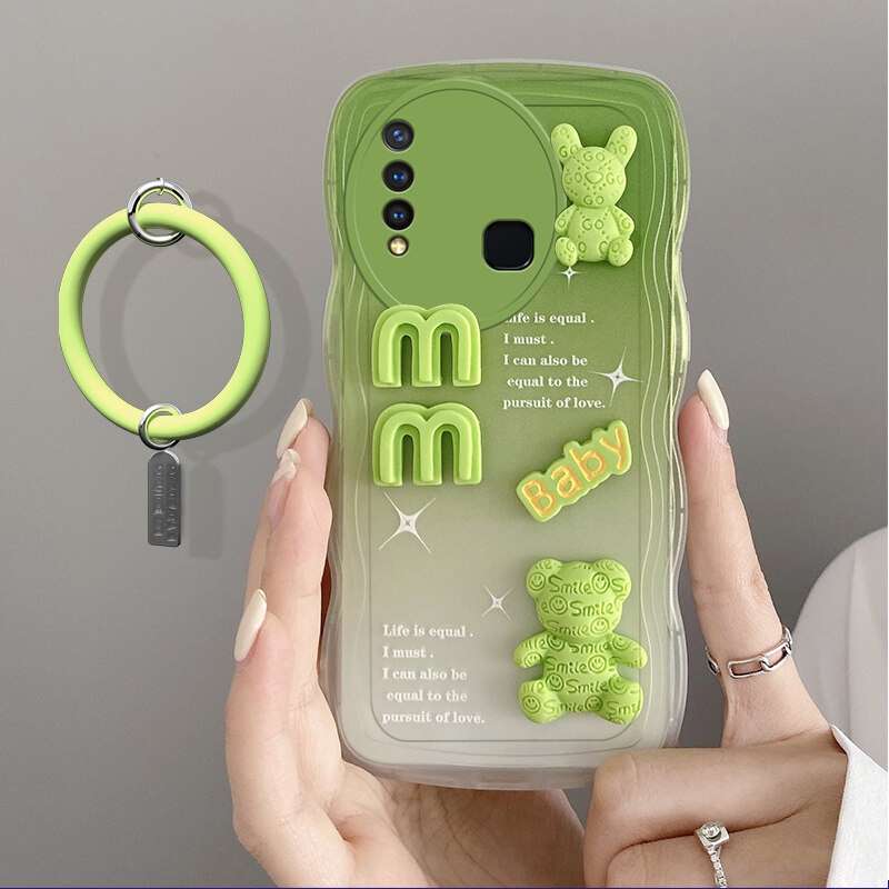 Andyh Desain Baru Untuk Vivo Y19 Case 3D Lucu Bear+ Gelang Warna Solid Fashion Premium Gradien Lembut Casing Ponsel Silikon Shockproof Casing Pelindung Penutup Belakang