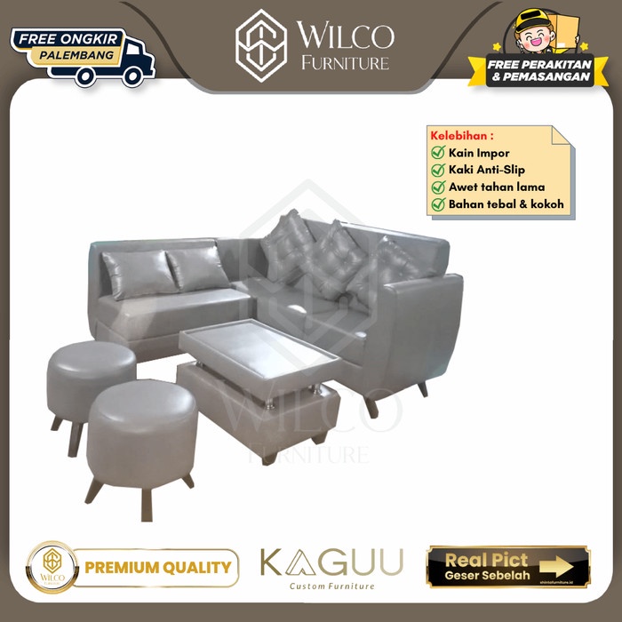 Sofa L Puff Kulit Oscar Sintetis Custom Kaguu / Sofa L Minimalis Empuk
