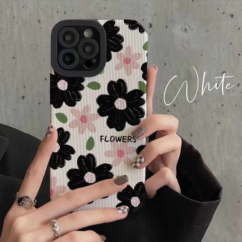 All New Pretty Black Pink Flower Soft Case IPhone 7 Plus 8 Plus X XS XR XS Max 11 13 12 14 PRO Max 14 Plus SE Phone Case Girl Girl Women' Fashion Sunflower