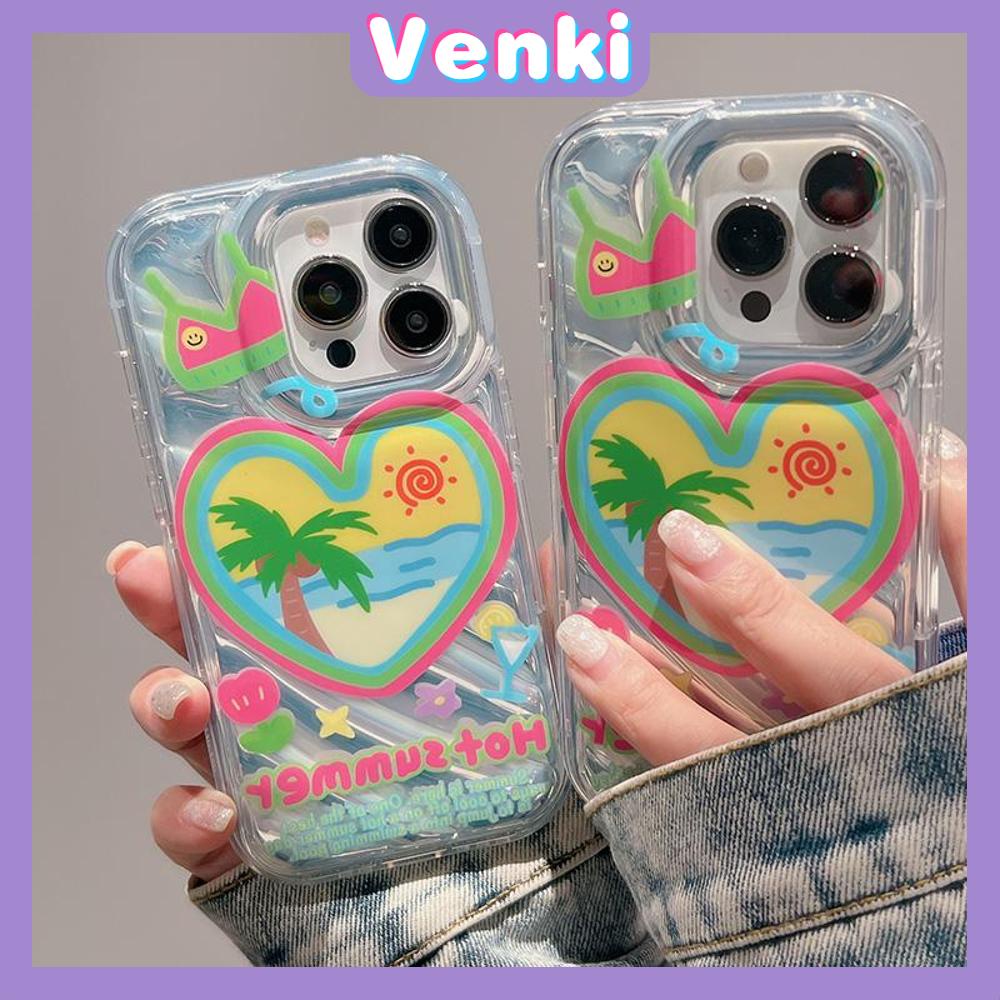 VENKI - iPhone Case untuk iPhone 11 Laser Reflektif Bening Ponsel Case TPU Lembut Shockproof Airbag Case Romantis Pohon Kelapa Kompatibel dengan iPhone 14 13 Pro Max 12 Pro Max XR XR 7 8