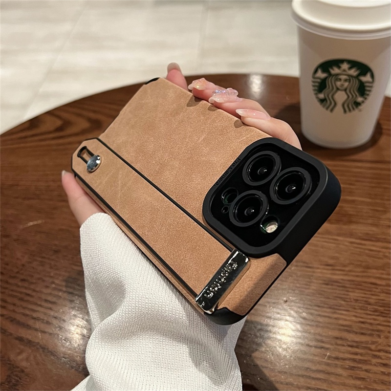 IPHONE Gelang Tangan Kulit Suede Untuk Iphone11 12 13 14 Pro Max7 8 14 plus X XS MAX XR Stand Phone Case Silikon Lembut Shockproof Cover