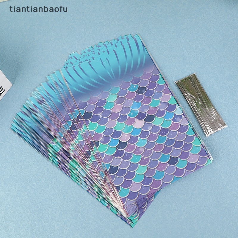 [tiantianbaofu] 50pcs Mermaid Tas Hadiah Plastik Dengan Dasi Dekorasi Pesta Ulang Tahun Anak Butik