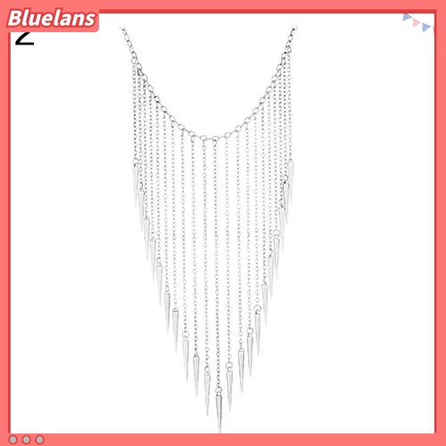 [BLS] Fashion Wanita Paku Keling Panjang Rumbai Liontin Kalung Punk Kerah Perhiasan Hadiah
