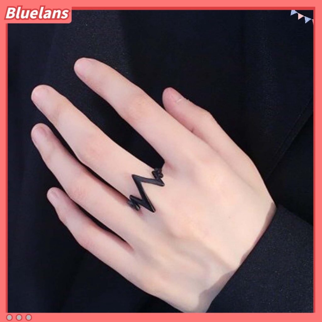 [BLS] Cincin Berbentuk Ekg Gaya Jalanan Amerika Hias Pria Wanita Fashionable Alloy Ring Untuk Pesta