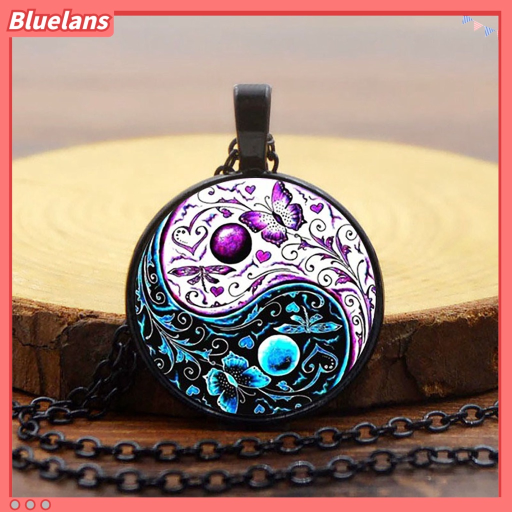 [BLS] Tai Chi Liontin Unisex Kalung Gaya China Fashion Jewelry Kalung Sweater Motif Kupu-Kupu Dua Warna Untuk Halloween