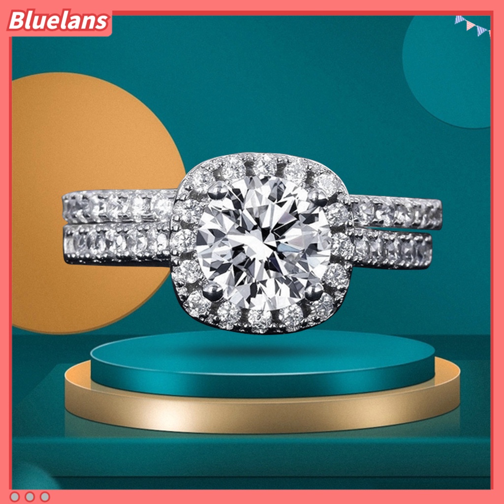 [BLS] 1pasang Cincin Couple Geometris Persegi Berlian Imitasi Perhiasan Indah Terang Kilau Cincin Untuk Pernikahan