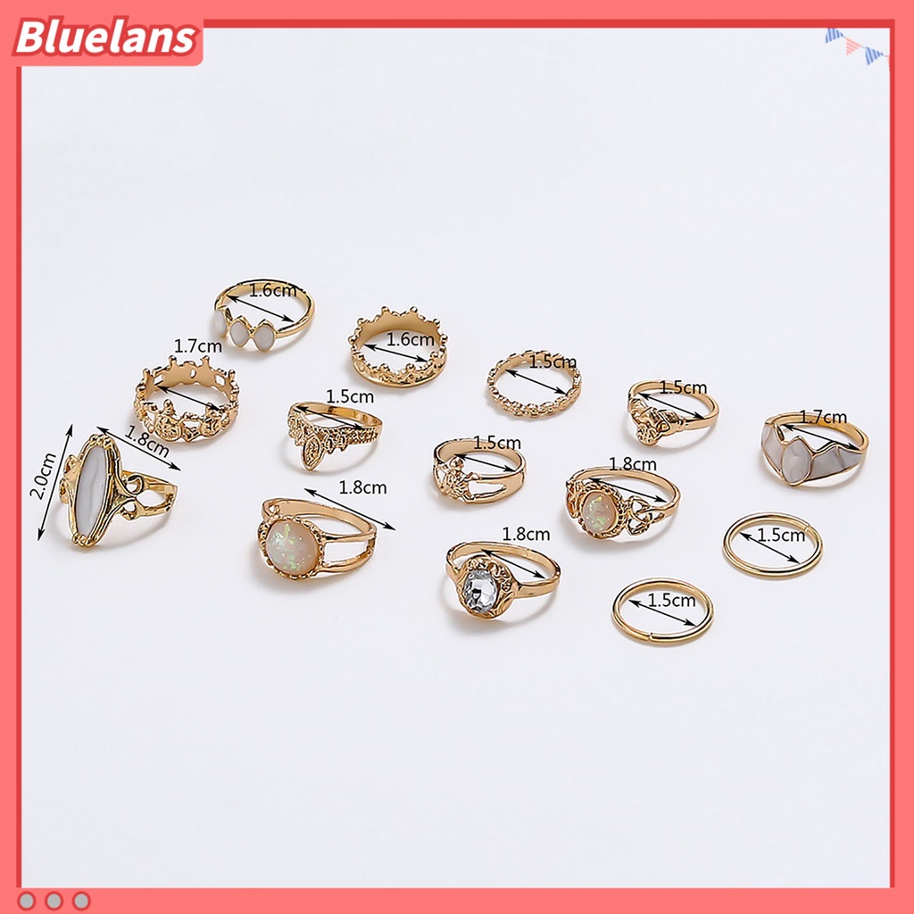 [BLS] 14pcs Hollow Stackable Knuckle Rings Alloy Gaya Etnik Langit Berbintang Permata Imitasi Jari Rings Perhiasan Aksesori