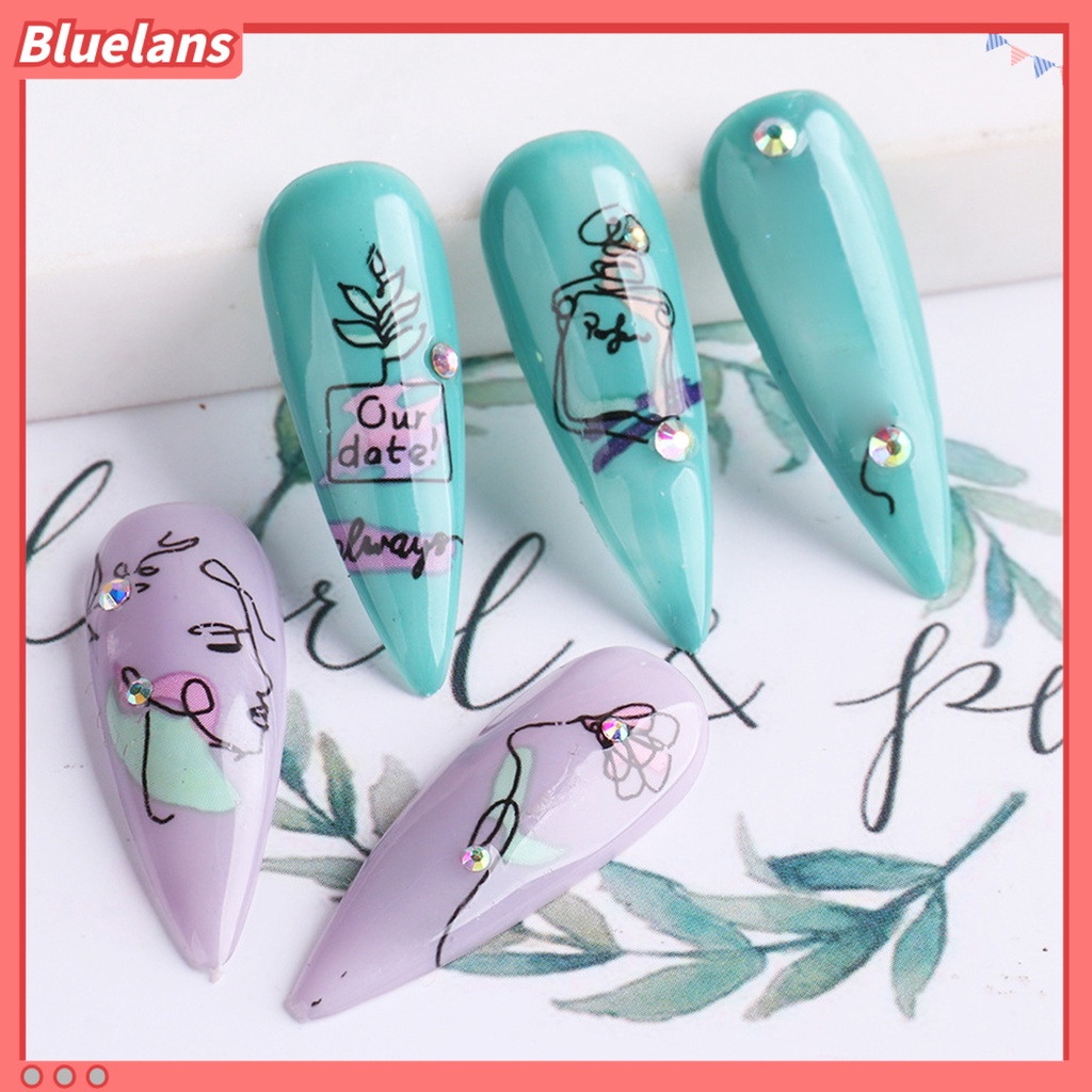 [BLM] 10pcs Stiker Kuku Desain Wajah Garis Geometris Mudah Serasi-Dengan Banyak Warna Nail Art Water Decal Untuk Salon Kuku