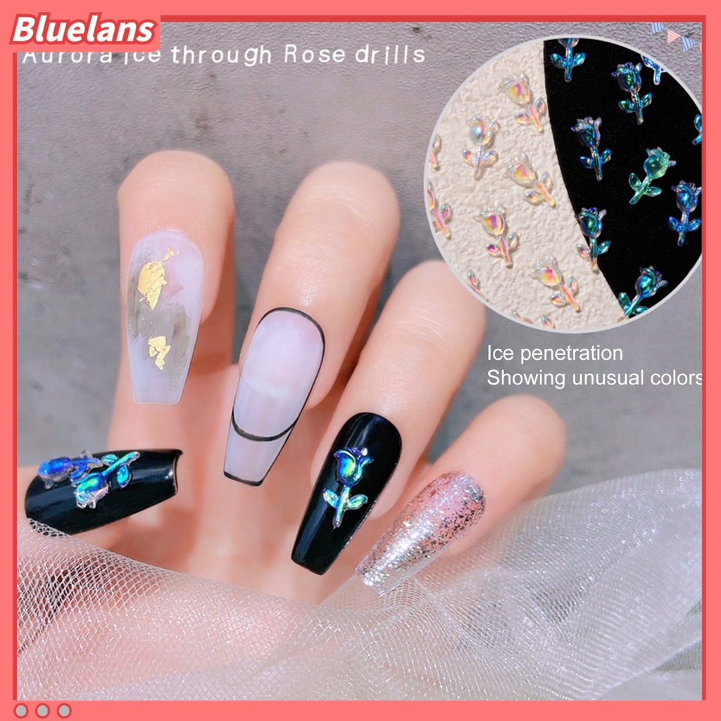 [BLM] 30pcs /Set Ornamen Bunga Kuku Gaya Mawar Efek 3D Penembus Es Resin Lucu Aurora Floral Art Dekorasi Untuk Manicure