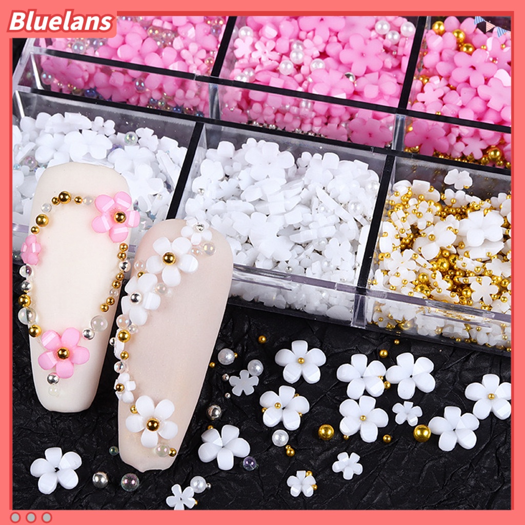 [BLM] 6kisi Manikur Dekorasi Bergaya Compact Resin Lima Kelopak Bunga Nail Art Perhiasan Untuk Phone Case