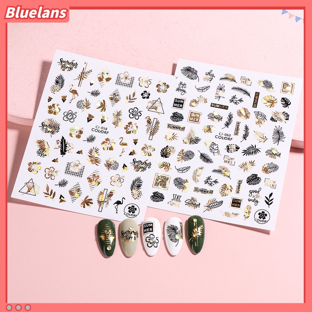 [BLM] Stiker Dekorasi Kuku Green Leaves Marine Life Decal Self-adhesive Lucu Graffiti 2D Nail Art Stiker Manicure Decal Perlengkapan Kuku