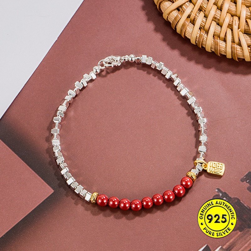 Kelinci Tahun Lahir Tahun Kartu Berkat Cinnabar Gelang Vintage Rusak Perak Gelang Untuk Wanita All-Match U1853