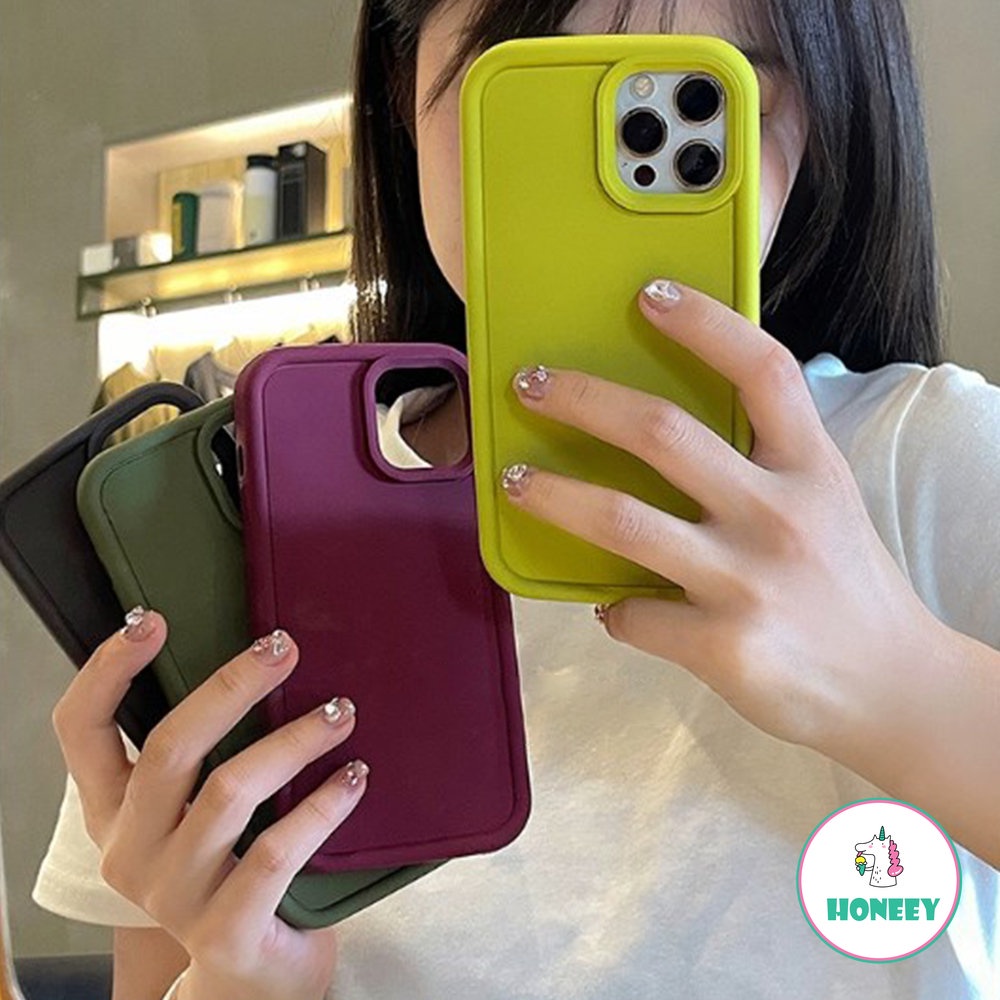 IPHONE Casing Ponsel Silikon Bumper Lembut Matte Mewah Untuk Iphone14 Promax11 12 13 Pro Max X X XR Square Solid Color Shockproof Cover