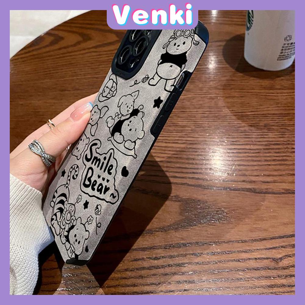 VENKI - Untuk iPhone 11 Case Leather Pupil Suede Case Soft Shockproof Airbag Case Pelindung Kamera Keluarga Kartun Lucu Kompatibel iPhone 14 13 Pro max 12 xr xs 7Plus 8Plus