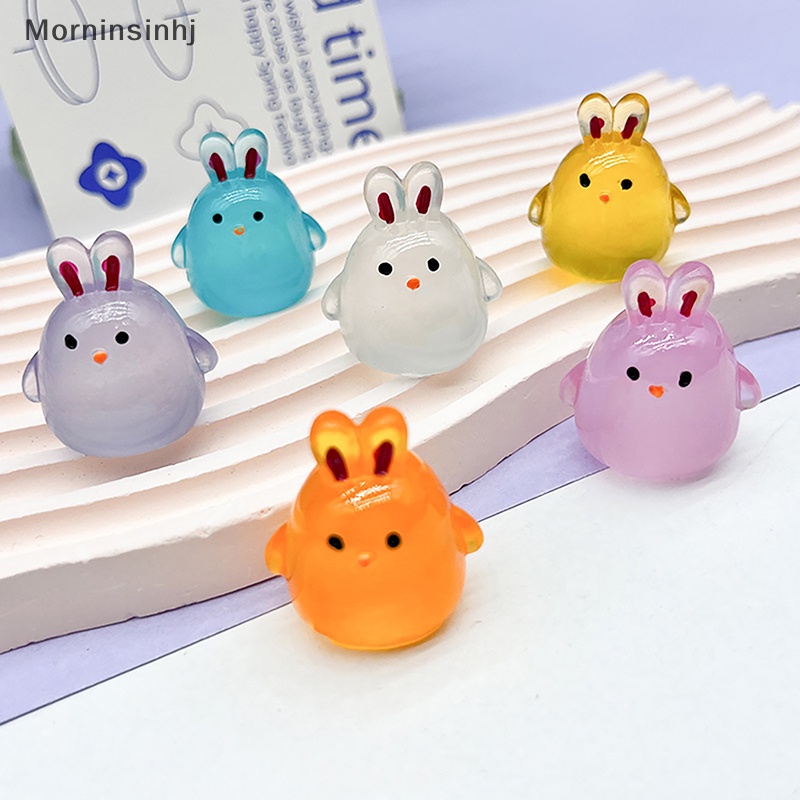 Mornin Ornamen Resin Kelinci Tiga Dimensi Bercahaya Kartun Bunny Doll Micro Landscape Dekorasi Rumah Boneka Mainan DIY Bahan id