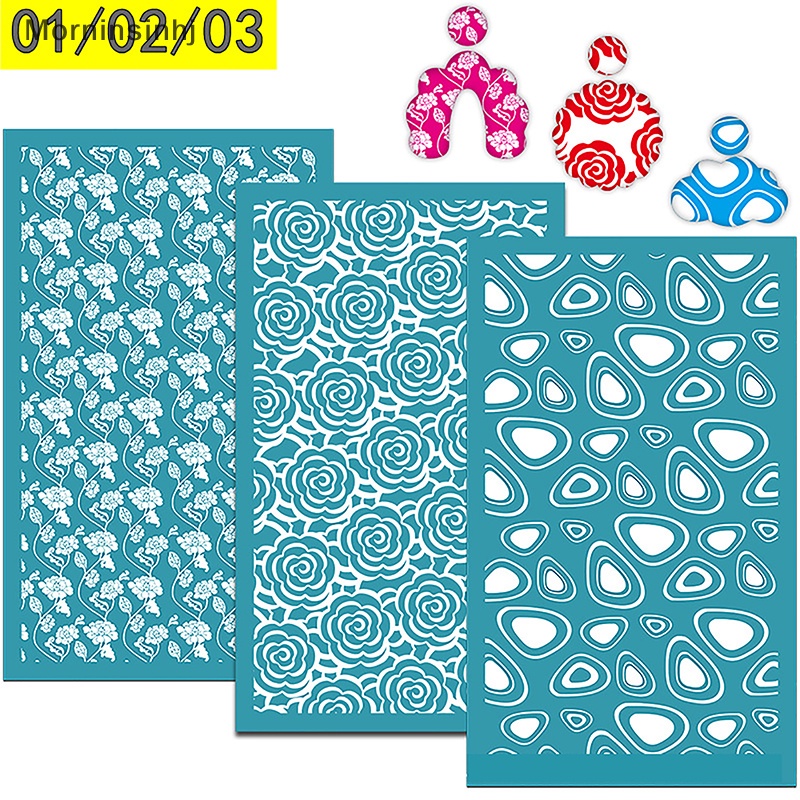 Mornin Reusable Polymer Clay Silk Screen Stencils Mesh Silkscreen Print Kit Untuk DIY Clay Stamps Perhiasan Anting Dekorasi Template id