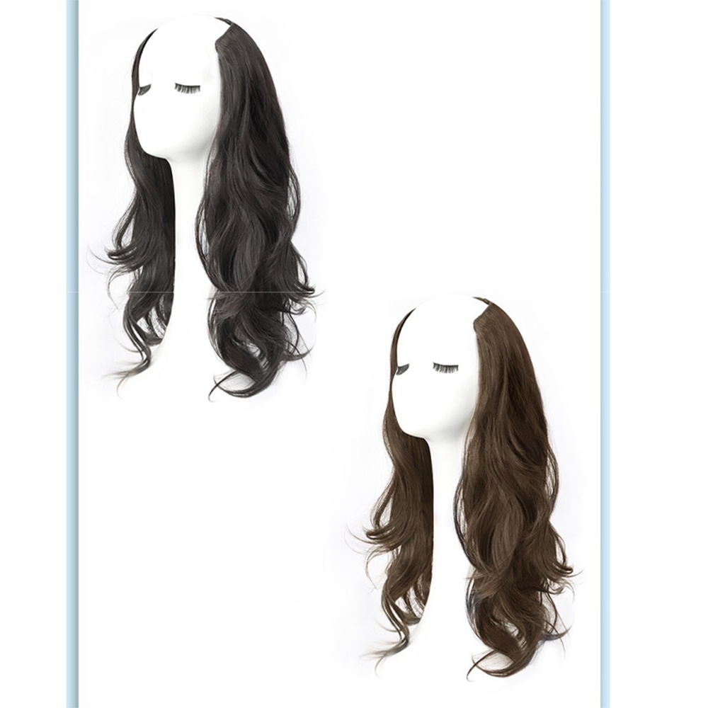 Alami Panjang Keriting Rambut Wig Wanita Perempuan Mulus Berbentuk U Sintetis Berbulu Wig Potongan Rambut Ekstensi 55 cm