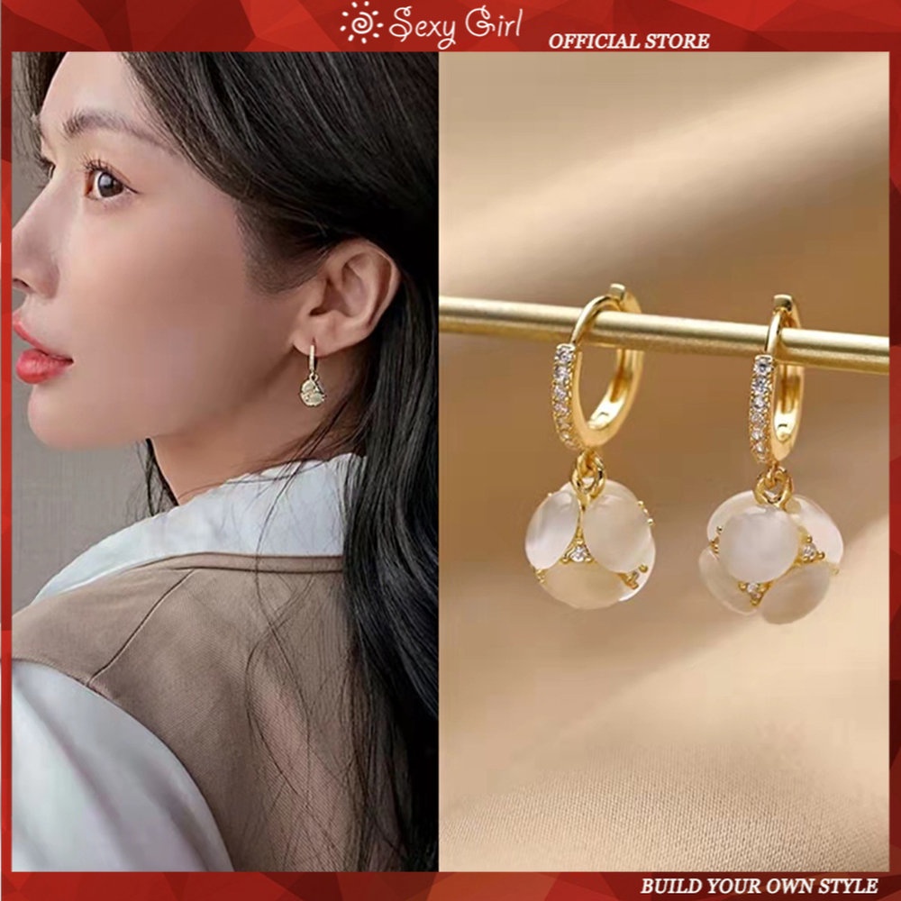 S925 Silver Needle Opal Earrings Korean Version High-end Design Women's Diamond-studded Earring Sexy Girl Jewelry