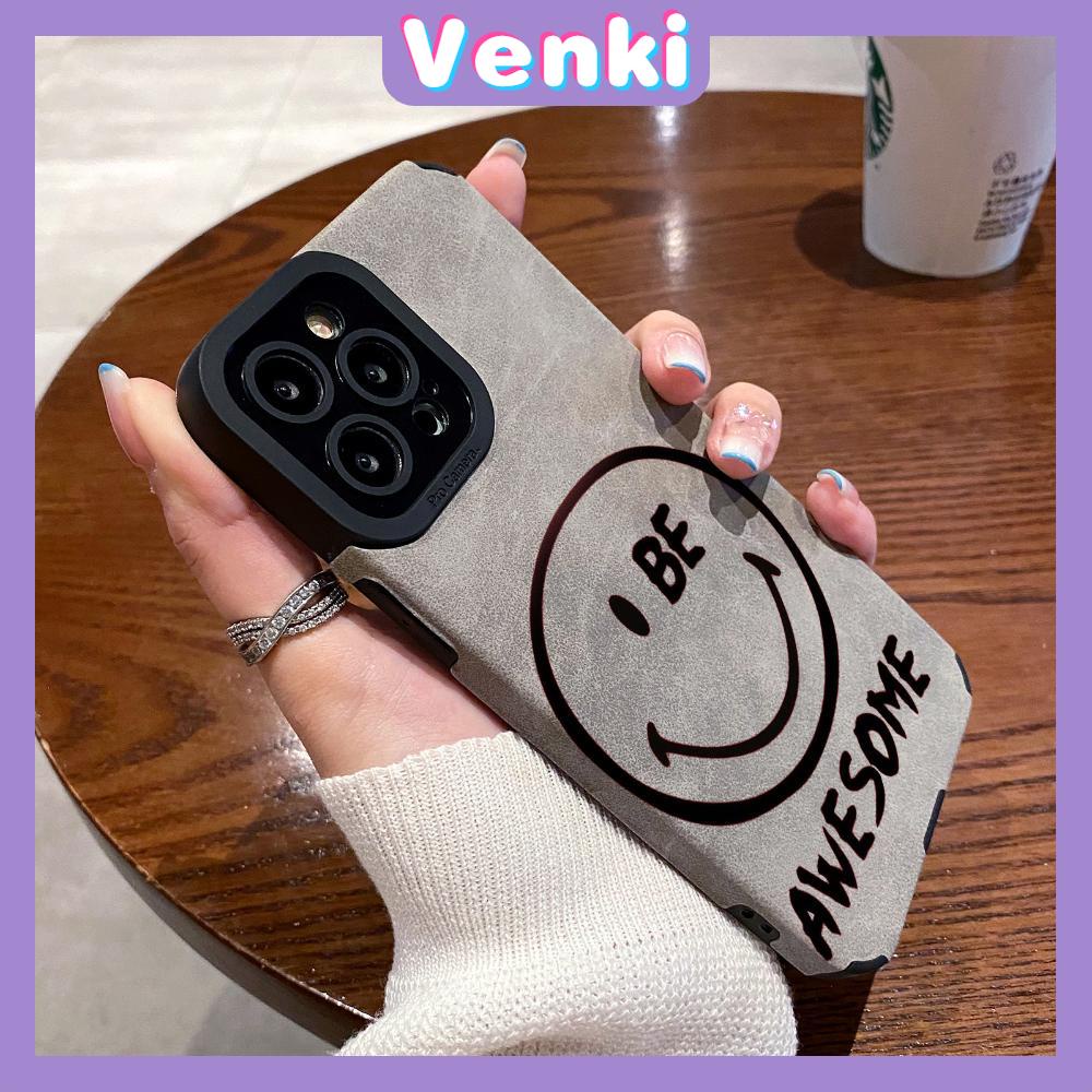 VENKI - Untuk iPhone 11 Case Leather Pupil Suede Cover Soft Shockproof Cover Camera Simple Creative Smile Kompatibel dengan iPhone 14 13 Pro max 12 Pro max xr xs 7Plus 8Plus