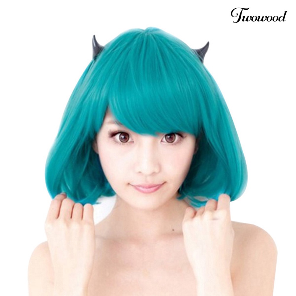 Twowood Kostum Anime Cosplay Lurus Pendek Keriting Rambut Wig Wanita Lovely Bob Sopak