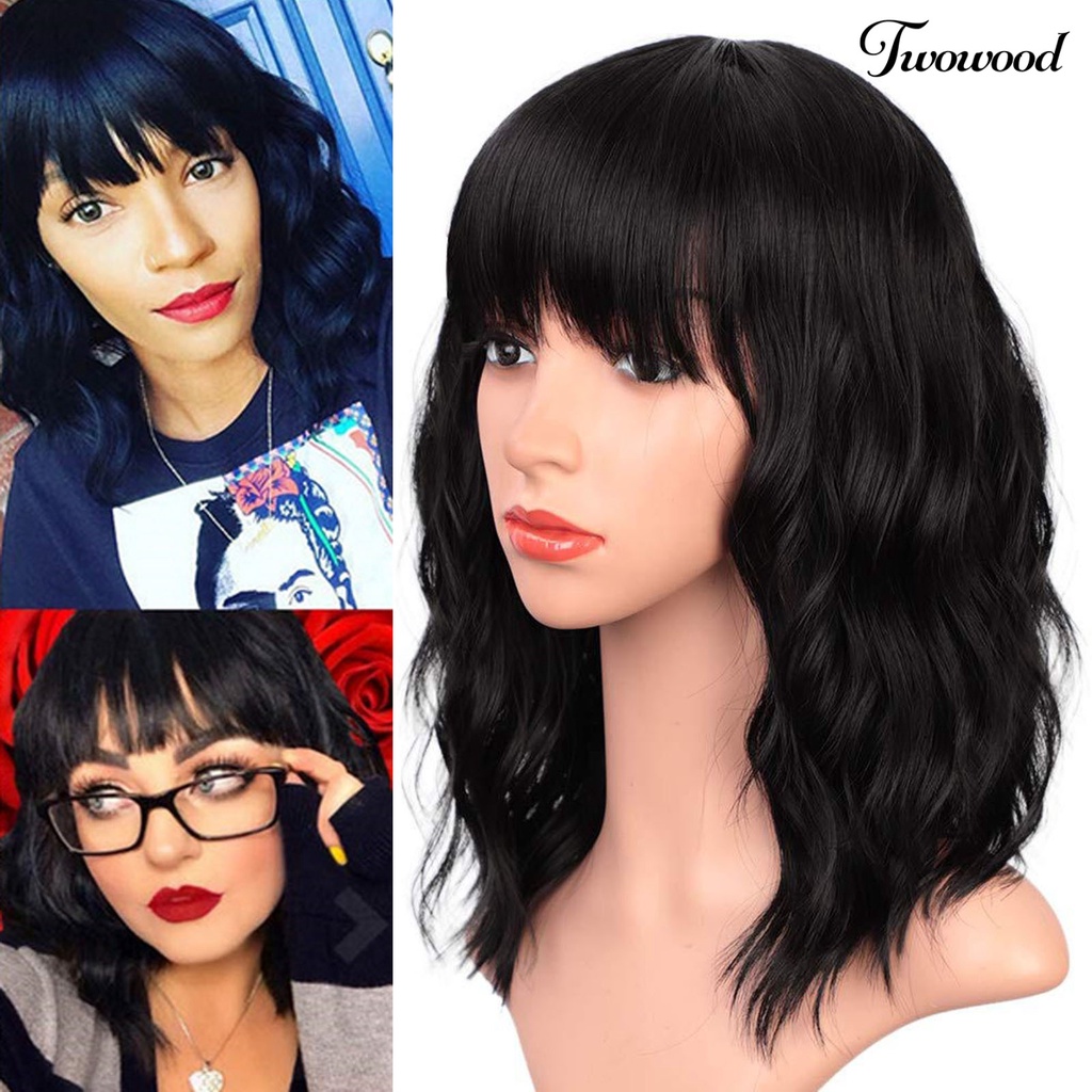 Twowood Wanita Wig Bergelombang Halus Pendek Lady Curly Rambut Palsu Alami Untuk Perempuan