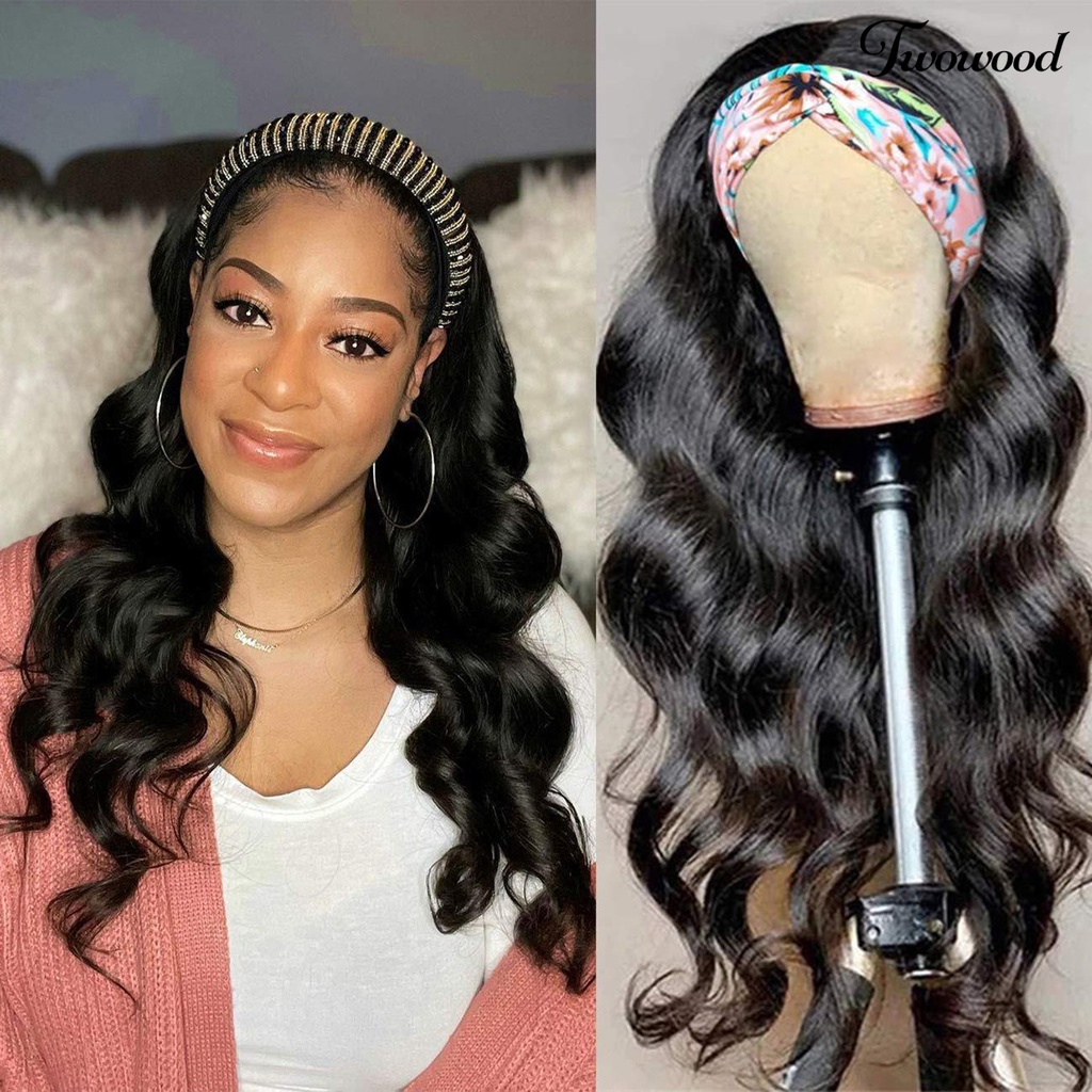 Twowood Wig Pengerjaan Bagus Tipis Serat Suhu Tinggi Wanita Panjang Gelombang Besar Bando Hairpieces Untuk Club