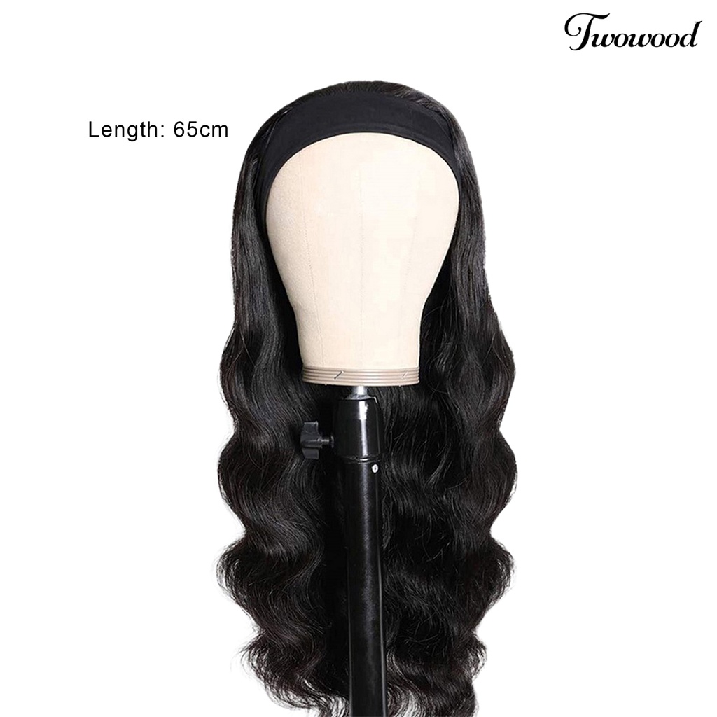 Twowood Wig Pengerjaan Bagus Tipis Serat Suhu Tinggi Wanita Panjang Gelombang Besar Bando Hairpieces Untuk Club