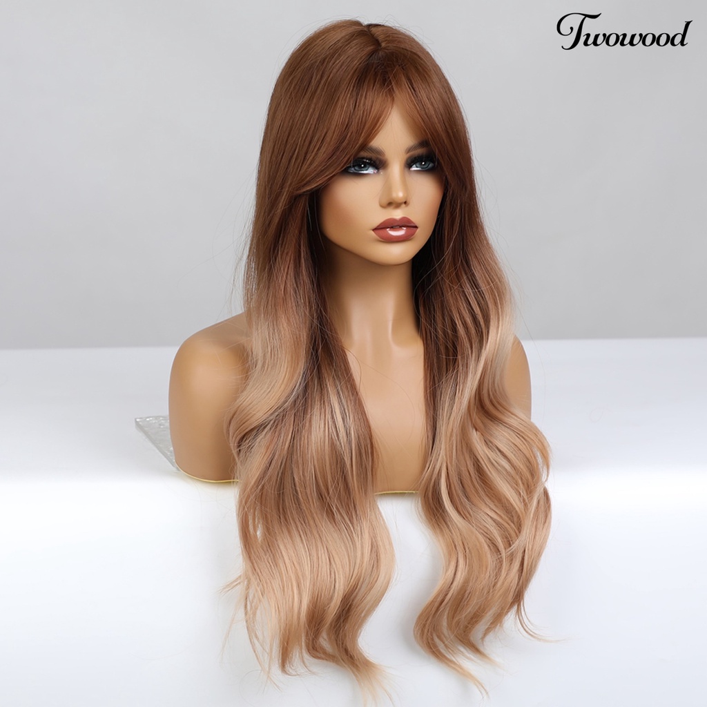 Twowood Wig Gelombang Panjang Efek Gradien Ekstensi Rambut Ringan Wanita Tahan Panas Wig Cosplay Serat Warna-Warni Untuk Perempuan